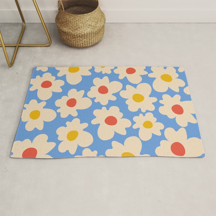 Abstract Flower Shape - Blue, Yellow and Red Rug Gallery Image 1