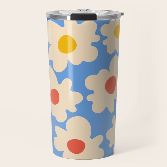 Abstract Flower Shape - Blue, Yellow and Red Travel Mug Gallery Image 1