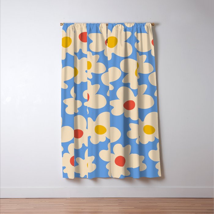 Abstract Flower Shape - Blue, Yellow and Red Window Curtain Gallery Image 3