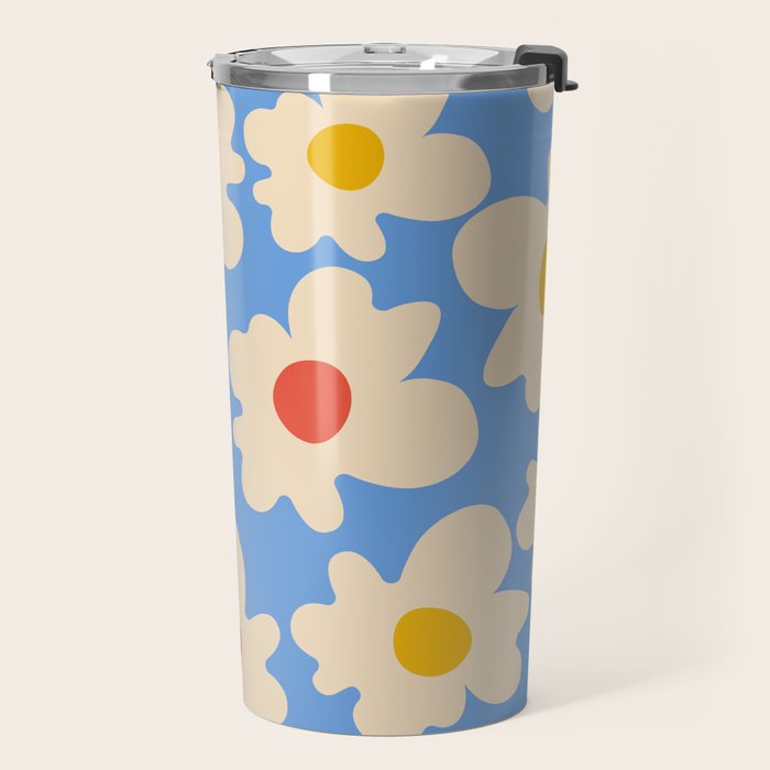 Abstract Flower Shape - Blue, Yellow and Red Travel Mug Gallery Image 2