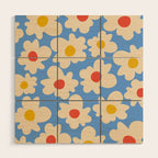 Abstract Flower Shape - Blue, Yellow and Red Wood Wall Art Gallery Image 1