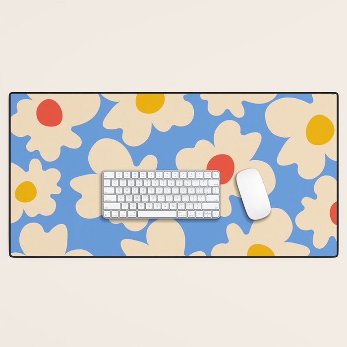 Abstract Flower Shape - Blue, Yellow and Red Desk Mat Gallery Image 1