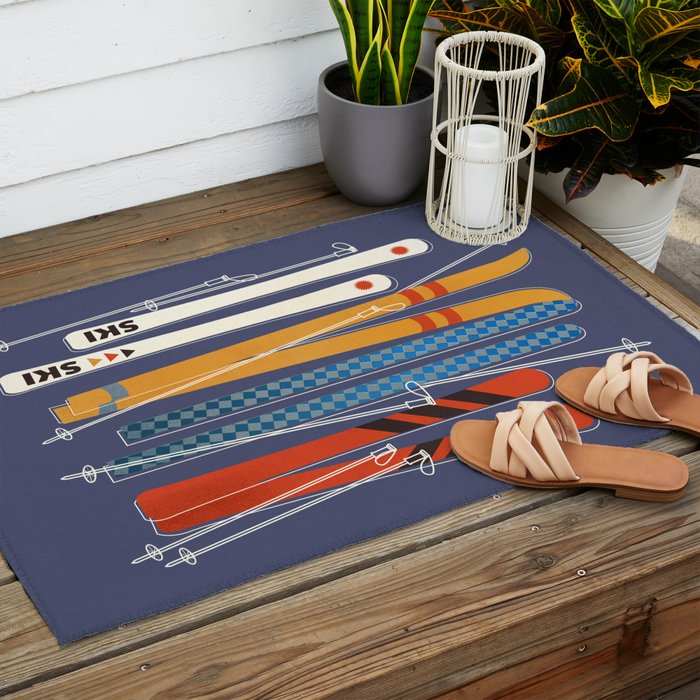 Retro Colorful Skis Outdoor Rug Gallery Image 2