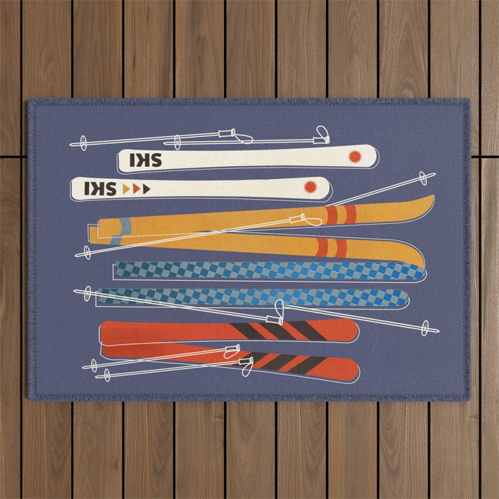 Retro Colorful Skis Outdoor Rug Gallery Image 1