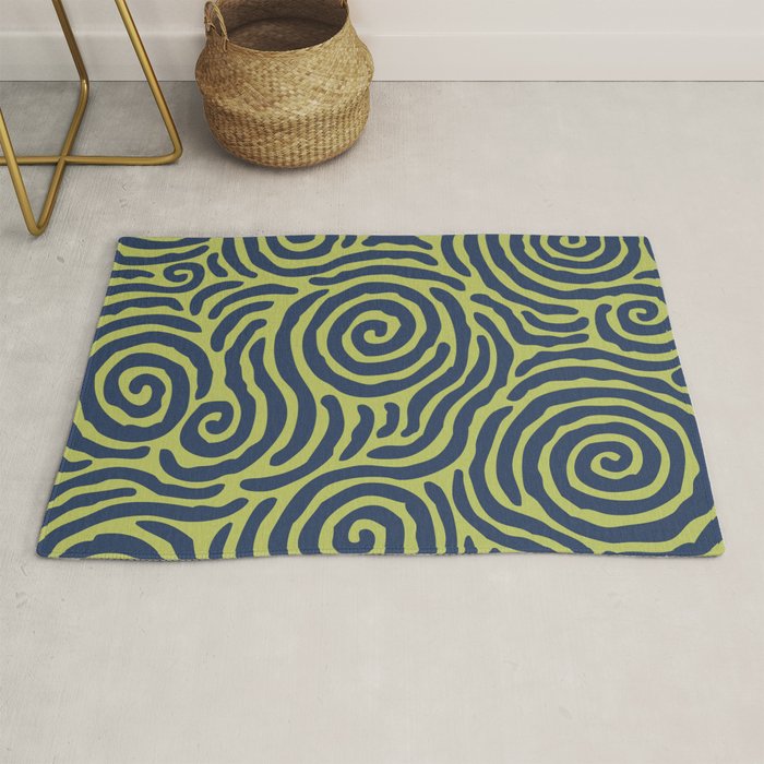 Ripple Effect Pattern Blue and Chartreuse Rug Gallery Image 1