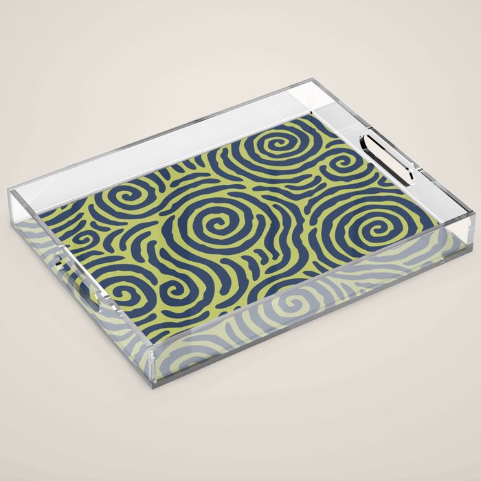 Ripple Effect Pattern Blue and Chartreuse Acrylic Tray Gallery Image 1