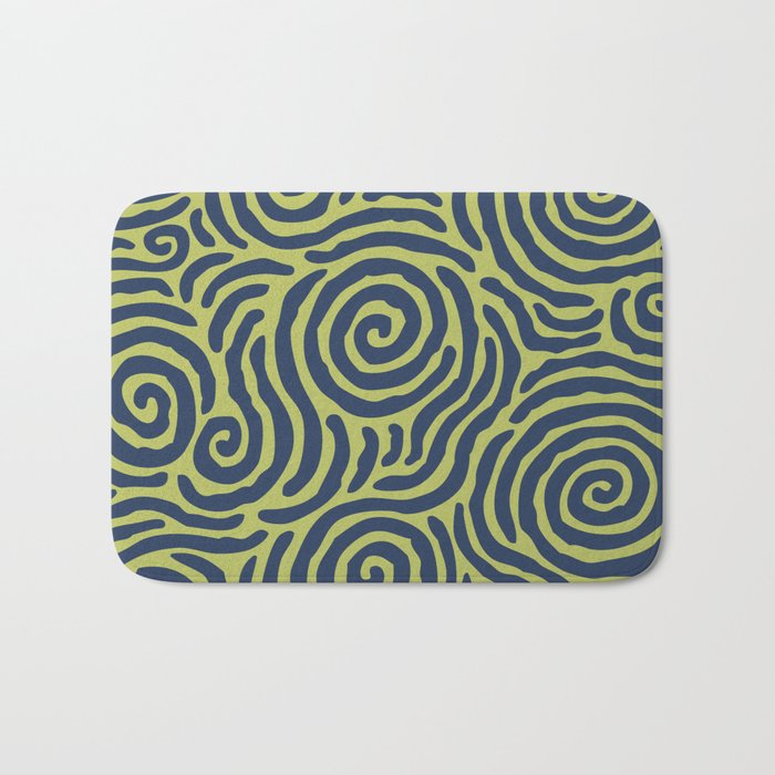 Ripple Effect Pattern Blue and Chartreuse Bath Mat Gallery Image 1