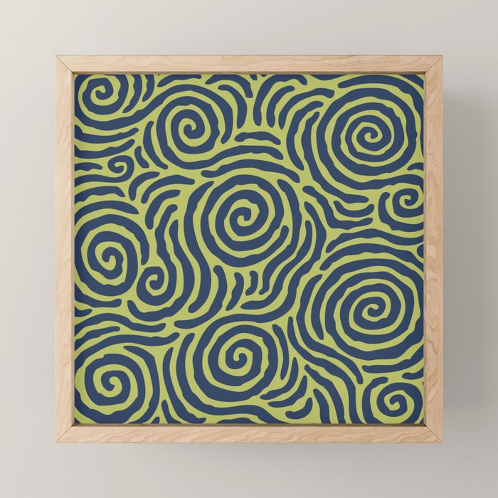 Ripple Effect Pattern Blue and Chartreuse Mini Art Print Gallery Image 1
