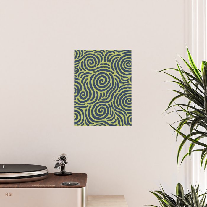 Ripple Effect Pattern Blue and Chartreuse Poster Gallery Image 2
