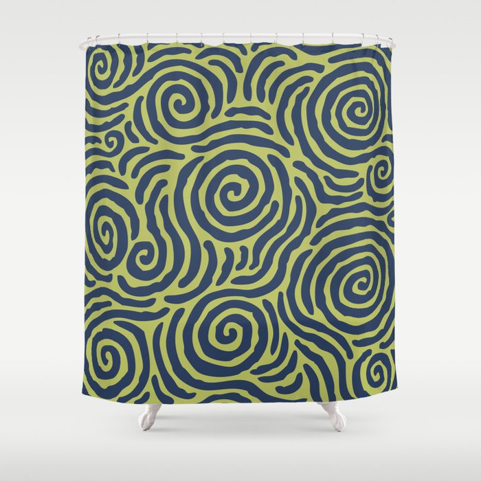 Ripple Effect Pattern Blue and Chartreuse Shower Curtain Gallery Image 1