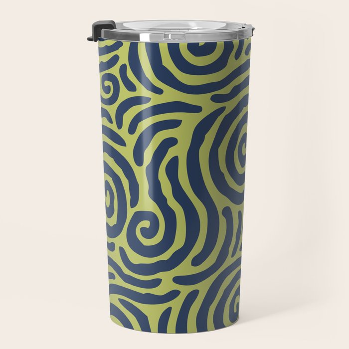 Ripple Effect Pattern Blue and Chartreuse Travel Mug Gallery Image 3