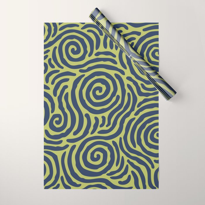 Ripple Effect Pattern Blue and Chartreuse Wrapping Paper Gallery Image 1