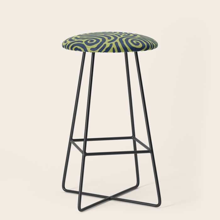 Ripple Effect Pattern Blue and Chartreuse Stool Gallery Image 1