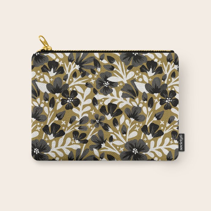 Blossom Pattern â Black & White on Kraft Carry All Pouch Gallery Image 1