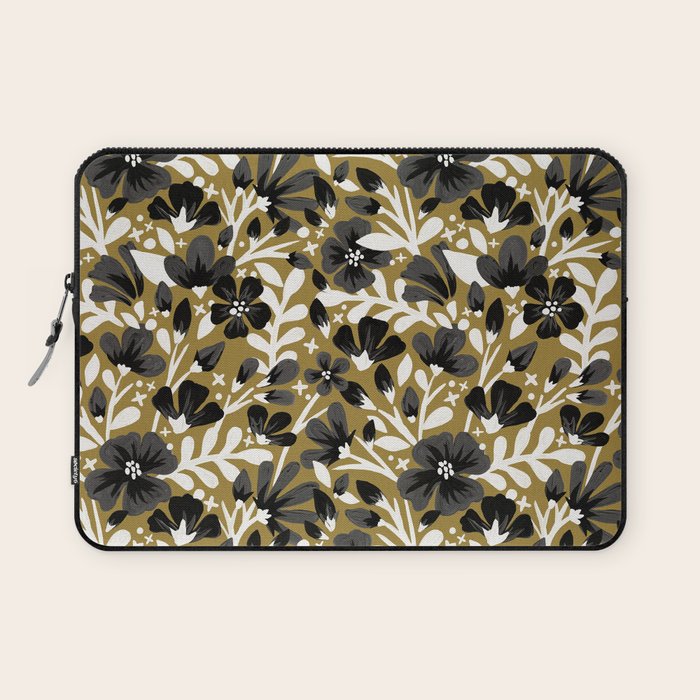 Blossom Pattern â Black & White on Kraft Laptop Sleeve Gallery Image 1