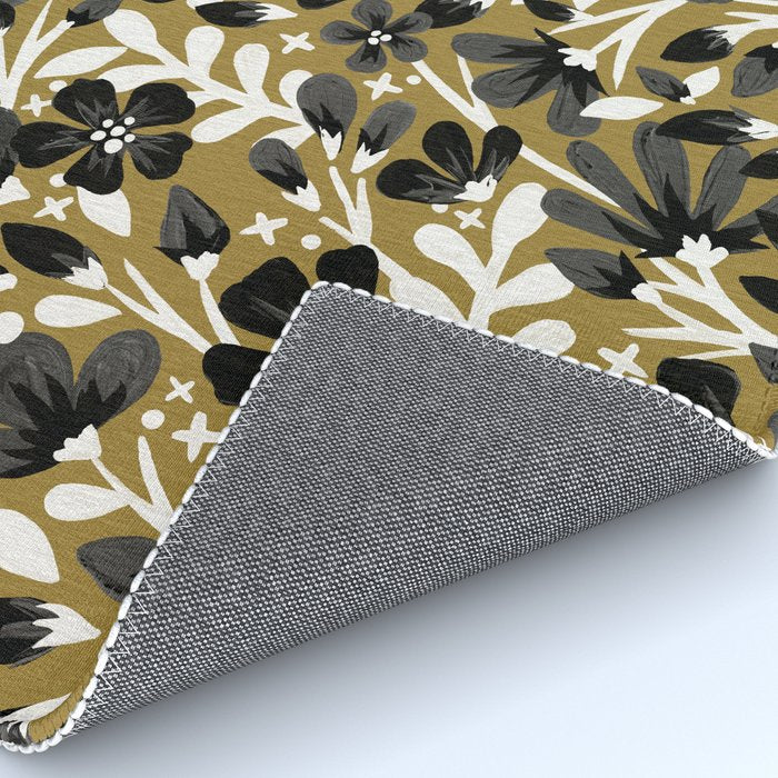 Blossom Pattern â Black & White on Kraft Rug Gallery Image 4
