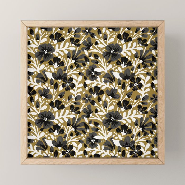 Blossom Pattern â Black & White on Kraft Mini Art Print Gallery Image 1