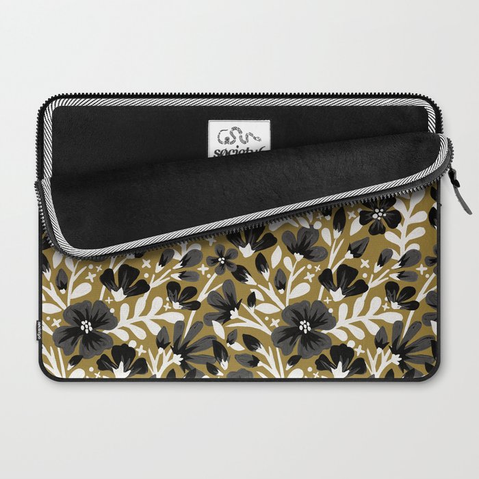 Blossom Pattern â Black & White on Kraft Laptop Sleeve Gallery Image 2