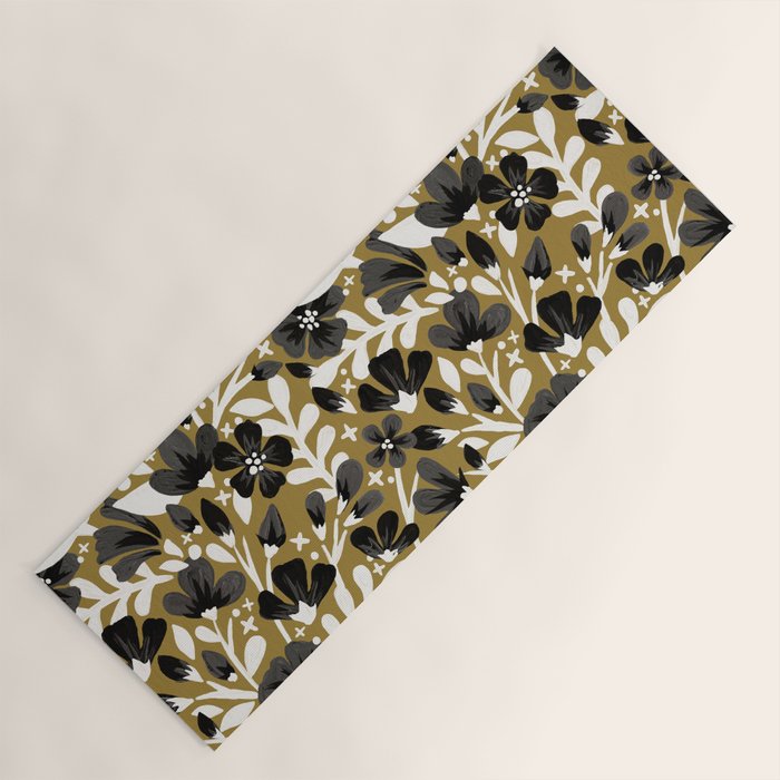 Blossom Pattern â Black & White on Kraft Yoga Mat Gallery Image 1