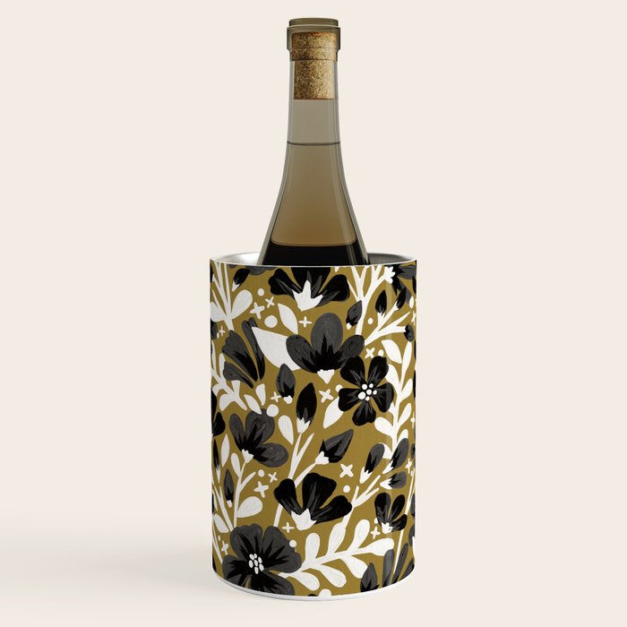 Blossom Pattern â Black & White on Kraft Wine Chiller Gallery Image 2