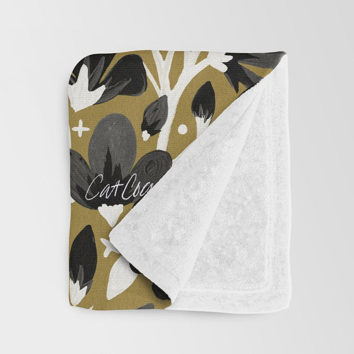 Blossom Pattern â Black & White on Kraft Throw Blanket Gallery Image 3