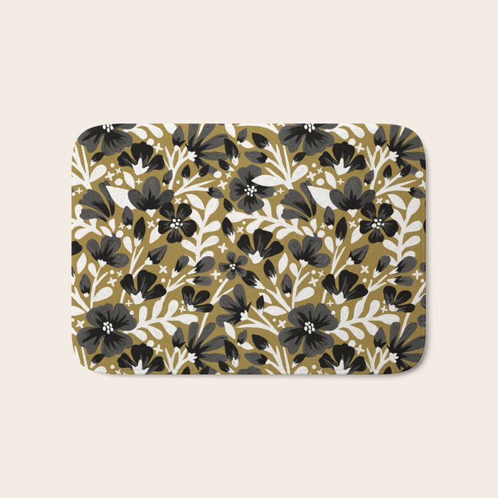 Blossom Pattern â Black & White on Kraft Bath Mat Gallery Image 1