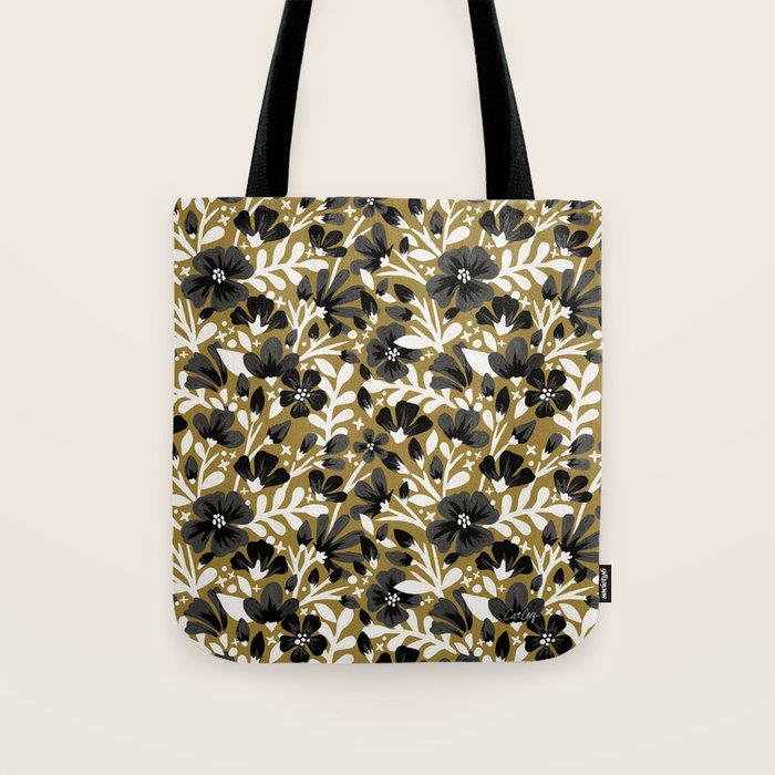 Blossom Pattern â Black & White on Kraft Tote Bag Gallery Image 1