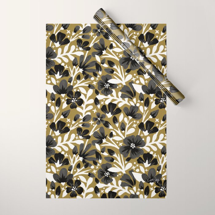 Blossom Pattern â Black & White on Kraft Wrapping Paper Gallery Image 1