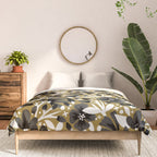 Blossom Pattern â Black & White on Kraft Comforter Gallery Image 3