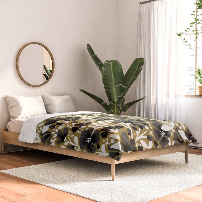 Blossom Pattern â Black & White on Kraft Comforter Gallery Image 2