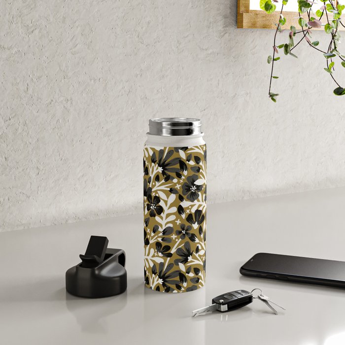 Blossom Pattern â Black & White on Kraft Water Bottle Gallery Image 4