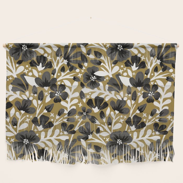 Blossom Pattern â Black & White on Kraft Wall Hanging Gallery Image 1