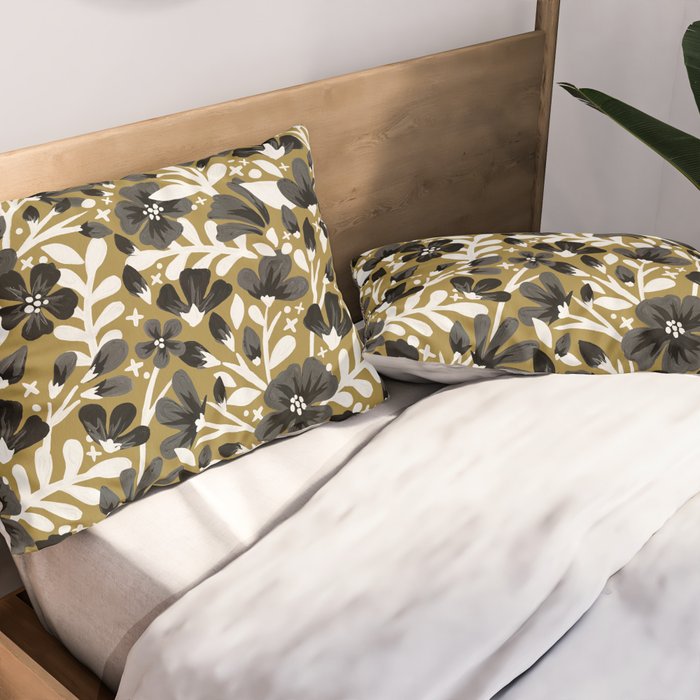 Blossom Pattern â Black & White on Kraft Pillow Sham Gallery Image 2