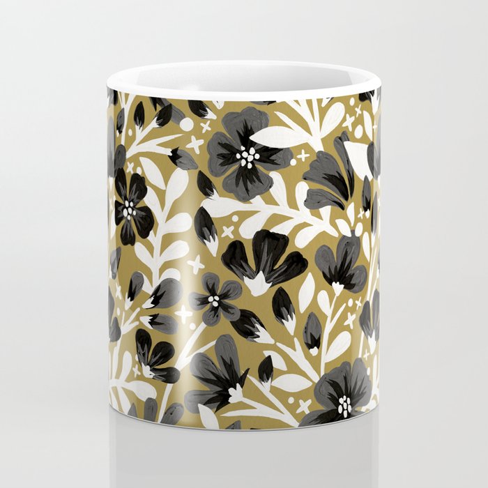 Blossom Pattern â Black & White on Kraft Coffee Mug Gallery Image 4