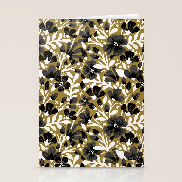 Blossom Pattern â Black & White on Kraft Stationery Card Gallery Image 2