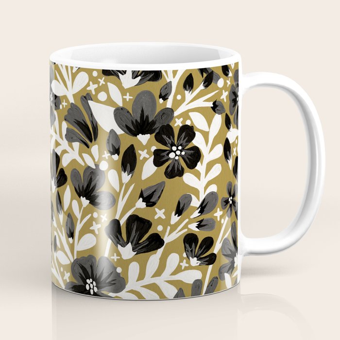 Blossom Pattern â Black & White on Kraft Coffee Mug Gallery Image 1