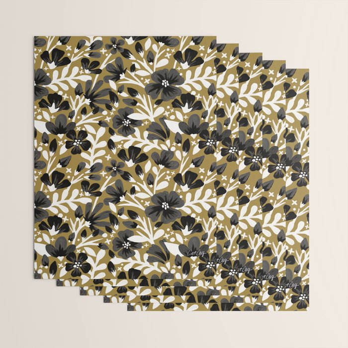 Blossom Pattern â Black & White on Kraft Wrapping Paper Gallery Image 3