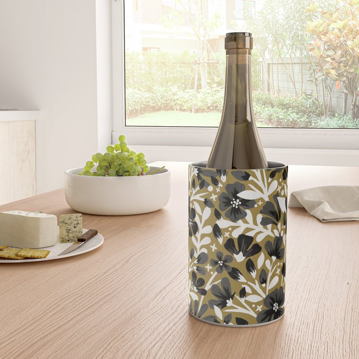 Blossom Pattern â Black & White on Kraft Wine Chiller Gallery Image 4