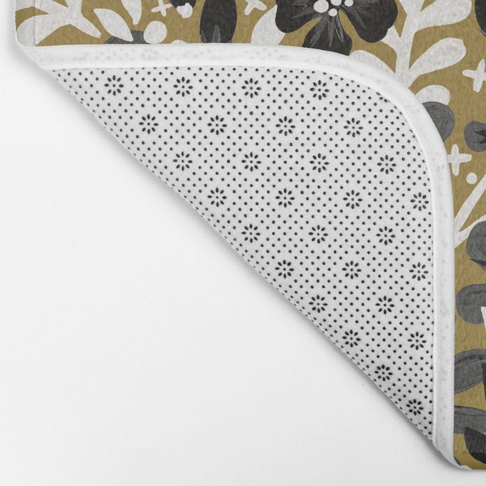 Blossom Pattern â Black & White on Kraft Bath Mat Gallery Image 2