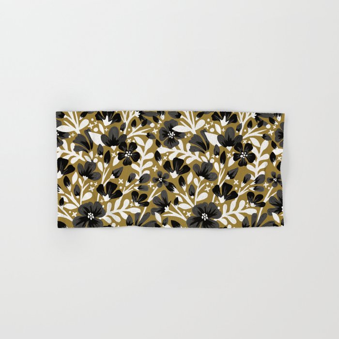 Blossom Pattern â Black & White on Kraft Bath Towel Gallery Image 1