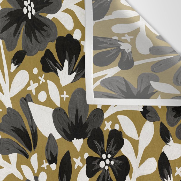Blossom Pattern â Black & White on Kraft Wall Tapestry Gallery Image 3
