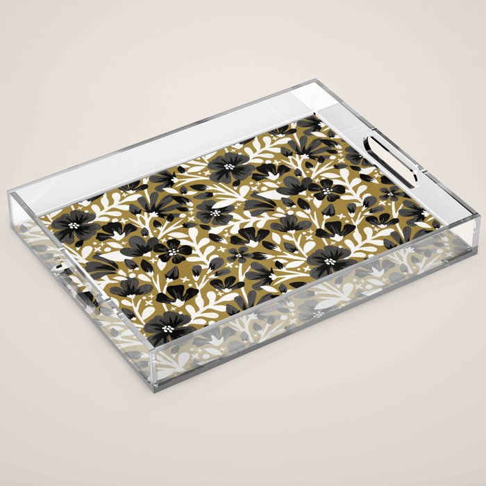 Blossom Pattern â Black & White on Kraft Acrylic Tray Gallery Image 1