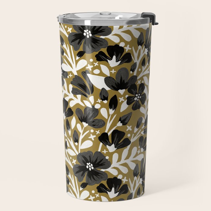 Blossom Pattern â Black & White on Kraft Travel Mug Gallery Image 2