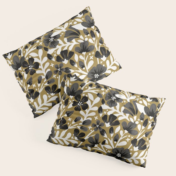 Blossom Pattern â Black & White on Kraft Pillow Sham Gallery Image 1