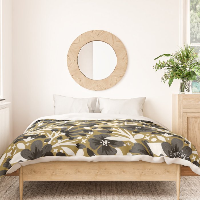 Blossom Pattern â Black & White on Kraft Duvet Cover Gallery Image 3
