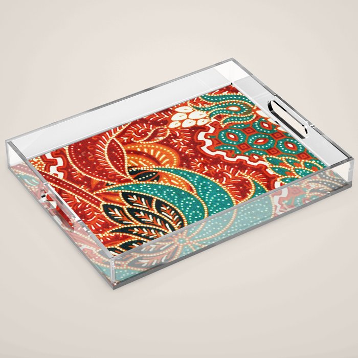 Vintage Indonesian Batik Print Acrylic Tray Gallery Image 1