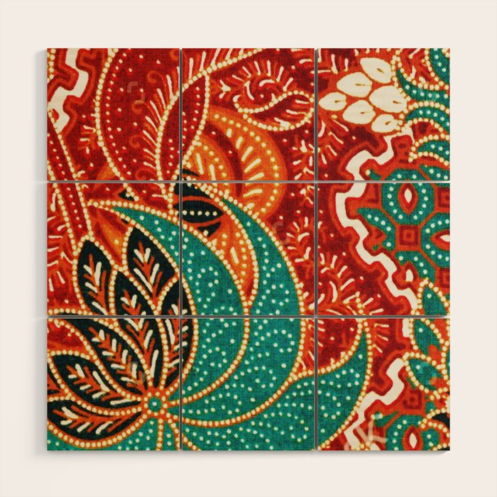 Vintage Indonesian Batik Print Wood Wall Art Gallery Image 1