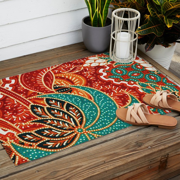 Vintage Indonesian Batik Print Outdoor Rug Gallery Image 2