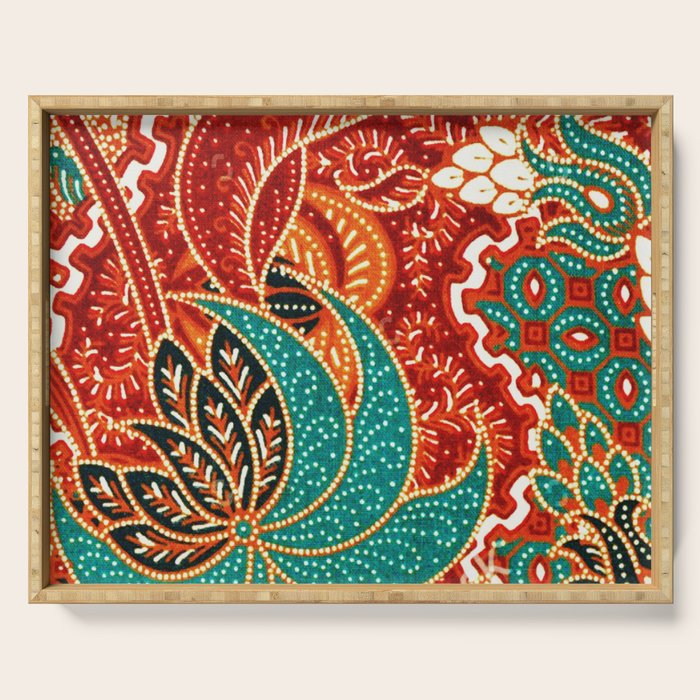 Vintage Indonesian Batik Print Serving Tray Gallery Image 1