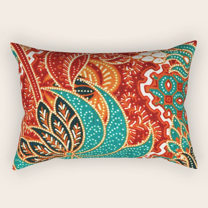 Vintage Indonesian Batik Print Rectangular Pillow Gallery Image 2
